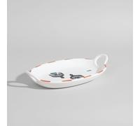 Plateau décoratif en grès blanc motifs oiseaux multicolores, L42 cm 42x8x21cm Blanc