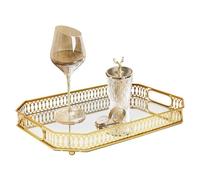 Plateau décoratif - Plateau miroir doré, organisateur de maquillage et bijoux, en métal, décoration pour petit-déjeuner