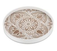 Plateau décoratif - Rond en bois - Blanc délavé - 30 cm - Style rustique bohème