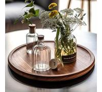 Plateau décoratif rond en bois élégant, support de bougie de style ferme rustique, centre de table parfait pour la cuisine, la salle à manger et la décoration d'intérieur 20*20*1,5 cm,29,5*29,5cm,35*3