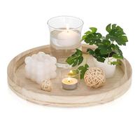Plateau décoratif rond en bois : plateau à bougies rustiques pour bougies piliers, plateau de service en bois centre table,28,5 cm