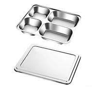 Plateau Divisé Acier Inoxydable 5 Sections avec Couvercle - Plateau Repas Empilable Pratique pour Bureau 28x22cm(A)