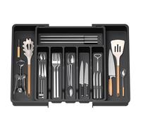 Plateau d'Ustensiles Extensible pour Tiroir,Range Couverts,Organisateur de Tiroir pour la Cuisine,Support de Rangement en Plastique pour Couverts, Cuillères, Fourchettes,etc,Noir