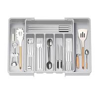 Plateau d'Ustensiles Extensible pour Tiroir,Range Couverts,Organisateur de Tiroir pour la Cuisine,Support de Rangement en Plastique pour Couverts, Cuillères, Fourchettes,etc,Gris