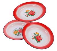 Plateau Émaillé Vintage en Fer Rouge 3pcs, Assiettes Épaisses pour Servir Desserts et Plats, Style Chinois Rétro Adapté aux Hôtels et Repas Chaleureux Style Plusieurs styles