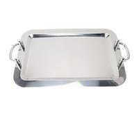 Plateau en Acier Inoxydable, élégant et Pratique, Plateau de Service en Métal 304 pour Buffet D'hôtel (Forme rectangulaire avec poignée argentée, 47,5)