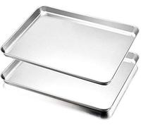 plateau en acier inoxydable, ensemble de 2, 40 x 30 x 2,5 cm, rectangulaire, pour la cuisson et le service, non toxique et sain, facile à nettoyer et résistant au lave-vaisselle