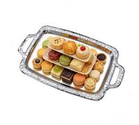 Plateau en acier inoxydable - Grande décoration de table esthétique avec poignées de transport pour aliments en argent | Pour gâteaux, biscuits, desserts, fruits, fêtes, cuisine de maison, salon, R