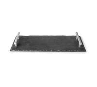 Lacor Plateau en ardoise 61232 – Ardoise 100% naturelle, poignées inox, 53.5x33 cm – Noir