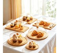 Plateau en bambou avec couvercle anti-poussière transparent, pouvant servir de beurrier, de plateau à pâtisserie, de plateau à bonbons ou de plateau à apéritifs. Il peut contenir du pain, des desserts