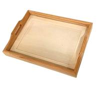 Plateau en bois avec verre. Pour la pose de planche, ouvrages... Comprend verre, Passepartout et arrière. Mesure : 43*33 cms.