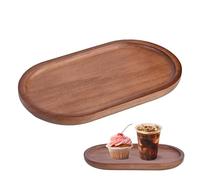 Plateau en Bois d‘Acacia 19x10.5cm - Plateau de Service Ovale en Bois Massif - Tablette Organisateur de Comptoir - Plateau Décoratif Rustique pour Cuisine, Salle de Bain, Bureau