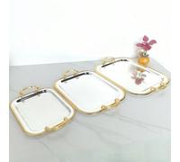 Plateau en fer bicolore de luxe (1/2/3 pièces) : base argentée, bordure dorée, gravure de diamant ; convient pour les tables à manger/mariages/présentoirs , Décoration de maison de luxe inspirée de la