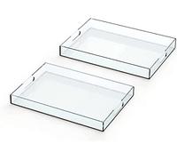 Plateau en Plastique Acrylique avec Poignées - Grand Plateau Rectangulaire - Petit Déjeuner, Thé/Café, Aliments, Boissons - Lot de 2 : 42x30x5cm & 40x28x4,3cm (TRANSPARENT)
