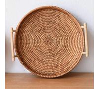 Plateau en rotin tissé à la main et panier de conservation des aliments | Organisateur de cuisine écologique avec couvercle, décoration de maison de ferme Natural Brown 28cm