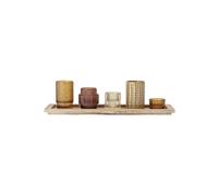 Plateau en verre multicolore, 5 photophores, à motifs - Bloomingville, Sanga - 13x43x11 cm