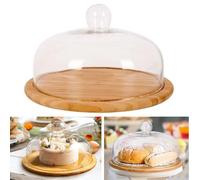 Plateau bambou + Cloche verre D30 Fromage Gâteau Point Virgule
