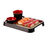 Plateau japonais - Assiette de service en bois pour nouilles - Tapis de drainage antidérapant - Plateau de nourriture pour buffet, accessoire de rouleau à condiments, plat de cérémonie du thé | pour