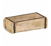 Plateau marron en bois massif recyclé, 30 x 15 x 9 cm, rectangulaire, mat, polyvalent comme plateau de service ou de décoration pour l'intérieur et l'extérieur, robuste et facile d'entretien