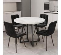 Plateau mat MDF, ensemble repas cuisine 5 pièces design contemporain, table ronde 80 cm avec 4 chaises en velours