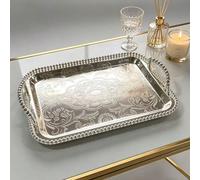 Plateau métallique gaufré, plateau rectangulaire de style vintage décoratif avec poignées, décoration de fête et plat de service, plateau de banquet pour cérémonie de bénédiction de réunion, plateau d