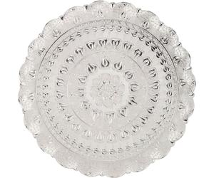 Plateau métallique vintage, plateau de service rond avec motif en relief, pour café, dessert, bar, couleur argentée