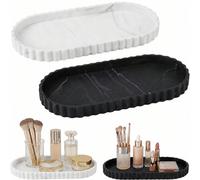 Plateau organisateur ovale en silicone à bord festonné, plateau décoratif imperméable pour comptoir de salle de bain, coiffeuse, rangement de parfums et de bijoux Dentelle ovale blanche Dashi 1 pièce,