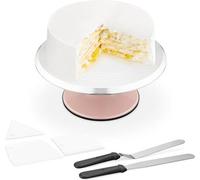 Plateau pivotant à 360° avec 2 couteaux à gâteau et 3 racloirs à gâteau - Table en métal rose