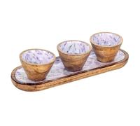 PLATEAU Plat de Service présentation en Bois 38cm avec 3 Bols Décoration Lavande Provence