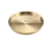 Plateau plat rond en acier inoxydable finition or mat 18-28 cm Plateau de service de luxe pour dîner, fête, traiteur, buffet (24 cm)