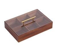 Plateau, Plateau de Service for Noix et Bonbons, 6 Compartiments, en Bois, divisé, Couvercle Verre Acrylique Transparent, Finition Naturel, décontracté, for, Fruits secs, sachets thé