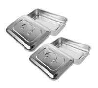 Plateau pour Manucure en Acier Inoxydable avec Couvercle, Lot de 2 | Argenté, Format Portable pour Rangement à Domicile, Adapté aux Outils D’onglerie Matériel Mobile