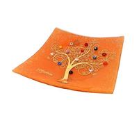 Plateau pour Objets Personnels Arbre de Vie en Verre de Murano avec Murrines et Or Idée de Cadeau Plateau Décoratif Fabriqué en Italie Organisateur de Table Décoratif Souvenirs (14x14 cm).