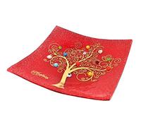 Plateau pour Objets Personnels Arbre de Vie en Verre de Murano avec Murrines et Or Idée de Cadeau Plateau Décoratif Fabriqué en Italie Organisateur de Table Décoratif Souvenirs (19x19 cm).