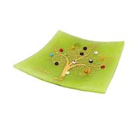 Plateau pour Objets Personnels Arbre de Vie en Verre de Murano avec Murrines et Or Idée de Cadeau Plateau Décoratif Fabriqué en Italie Organisateur de Table Décoratif Souvenirs (19x19 cm).