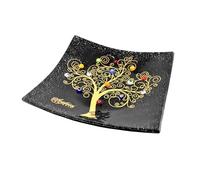 Plateau pour Objets Personnels Arbre de Vie en Verre de Murano avec Murrines et Or Idée de Cadeau Plateau Décoratif Fabriqué en Italie Organisateur de Table Décoratif Souvenirs (14x14 cm).