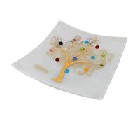 Plateau pour Objets Personnels Arbre de Vie en Verre de Murano avec Murrines et Or Idée de Cadeau Plateau Décoratif Fabriqué en Italie Organisateur de Table Décoratif Souvenirs (19x19 cm).
