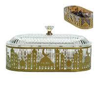 Plateau Ramadan 7, 20x3, 54x3, 54 Pouces Château Ovale Plateau de Service en Fer Doré avec Couvercle Décorations Ramadan pour la Maison Table Party Home.
