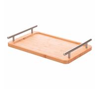 Plateau rectangulaire en Bambou, 33 x 20 cm, poignées argentées, Natural