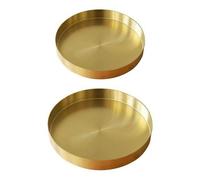 Plateau Rond Doré 2 Pièces, Organisateur De Plateau De Maquillage Décoratif En Métal Pour Vanité, Salle De Bain, Finition En Laiton Mat, 1.8 Pouces Et 7.9 Pouces