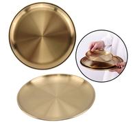Plateau rond doré 20CM - Plateau de service doré en acier inoxydable - Présentoir en métal - Assiette décorative pour bougies