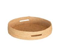 Home Maison - Plateau Rond en Osier Naturel avec Anses - Accessoires Déco - Tressage Fin - Service Repas, Petit Déjeuner, Thé, Café - 25 x 4,5 cm - Naturel