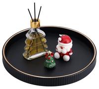 Plateau rond en similicuir, diamètre 30 cm, idéal comme objet de décoration, corbeille ou plateau de service, de couleur noire