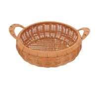 Plateau Rond Tressé Imitation Rotin avec Poignées, Service la Cuisine | Plastique Finition Naturelle, Rangement Polyvalent, Transport Facile, Table Conviviale, Décoration Rétro