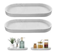 Plateau Salle de Bain, XIATIAN 2 Pièces Motif Marbre Blanc Plateau Decoratif Ovale, Plateau de Rangement en Silicone Antidérapant pour Cuisine, Évier, Lavabo, Coiffeuse