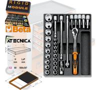 Plateau thermoformé rigide Beta T82 C2-294 avec 29 pcs cliquet + douilles 1/2"