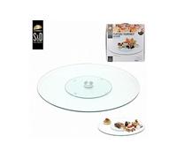 Saveur et dégustation - Ka1741 - Plateau de Table Rond Tournant Verre et Metal Acier Inoxydable Transparent