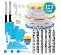 Plateau Tournant de Gâteau, Kit de Pâtisserie Plateau à Gâteaux, 109 pcs Kit de Décoration de Gâteau, Buses Russes