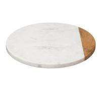 Plateau tournant en bois de manguier naturel et marbre Blanc - Diametre 30 x Hauteur 3,8 cm-PEGANE-