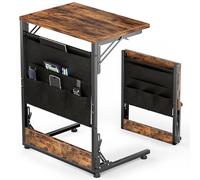 Plateau TV pliant, grande taille en forme de C, table d'appoint coulissante sous le canapé et le lit, table d'appoint coulissante sous le canapé avec sac de rangement - Cadre en métal robuste pour